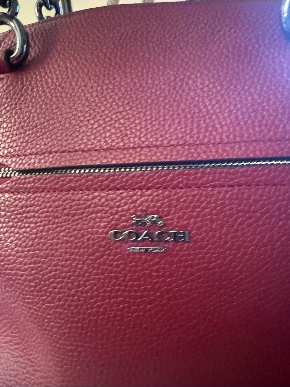 Coach Crimson Leather Shoulder Tote with Chain Handles